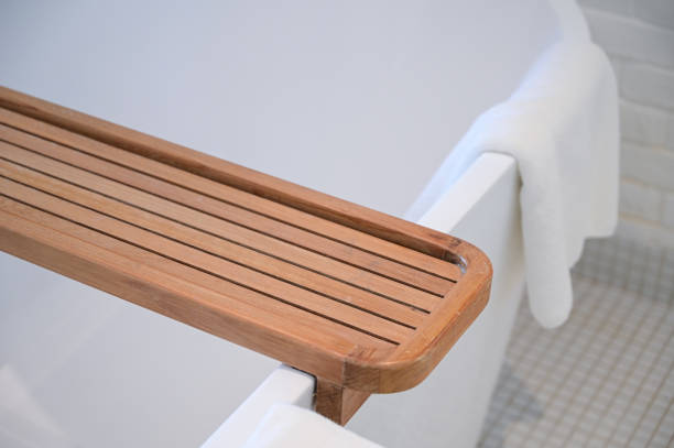 istock white towels put on bathtub in the bathroom 1405326590