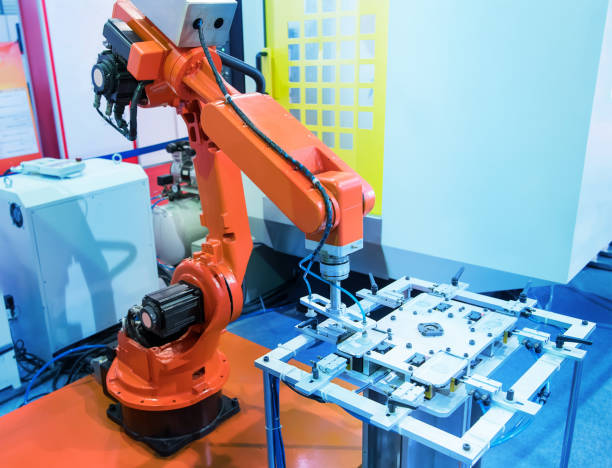 istock Automatic industrial robotic robot working, industry 4.0 and technology concept 1405327860