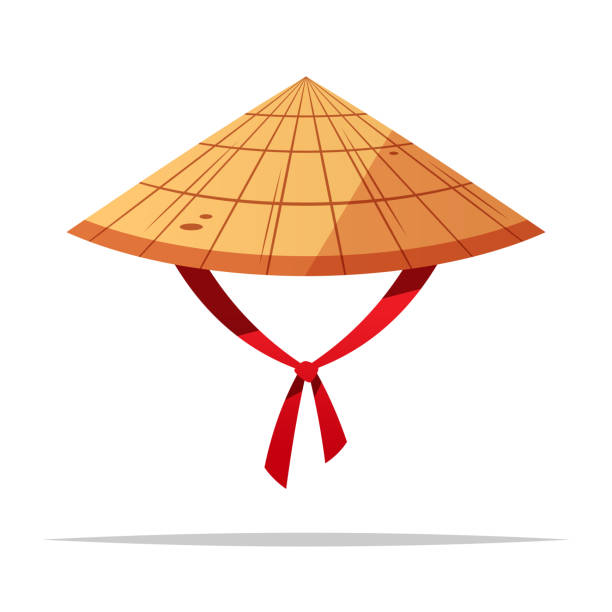 ilustraciones, imágenes clip art, dibujos animados e iconos de stock de ilustración aislada del vector cónico asiático - sombrero asiático
