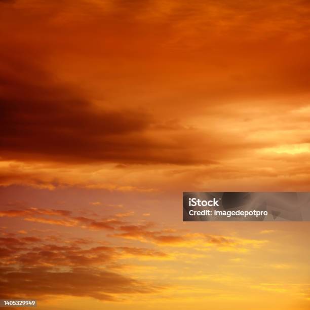 Dramatic Empty Sunset Sky Only For Background Stock Photo - Download Image Now - Sky, Orange Color, Dusk