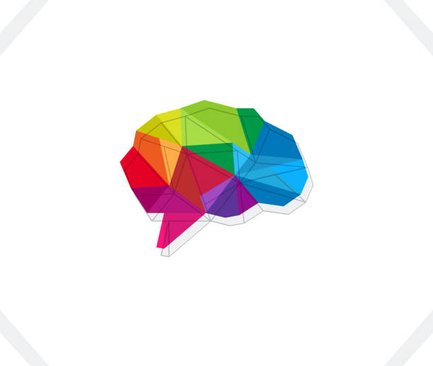 Creative Colorful Low Poly Geometric Brain design Low-Poly-Modelling, Geometric Shape, Triangle Shape iot logo stock illustrations