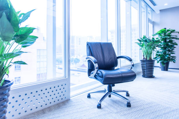 istock Leather armchair in a room with a view 1405330352