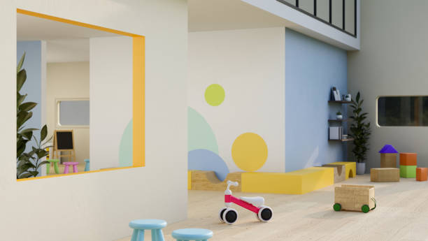 istock Modern colourful trendy nursery or kindergarten classroom playroom interior design 1405330398