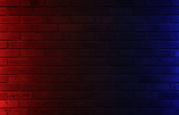 istock Lighting effect red and blue on empty brick wall background. Backdrop decoration party happy new year happiness concept, Showing or placing products. Lighting effect pink and cyan wall background. 1405332053