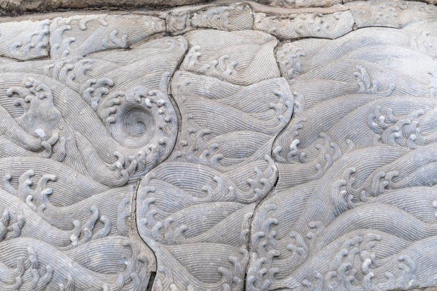 istock Architectural decorations in the Summer Palace, stone pillar reliefs, wave decorations, Chinese patterns, Ruyi patterns, building bases, stone carvings 1405333845