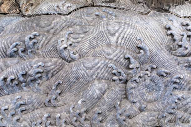 istock Architectural decorations in the Summer Palace, stone pillar reliefs, wave decorations, Chinese patterns, Ruyi patterns, building bases, stone carvings 1405333854