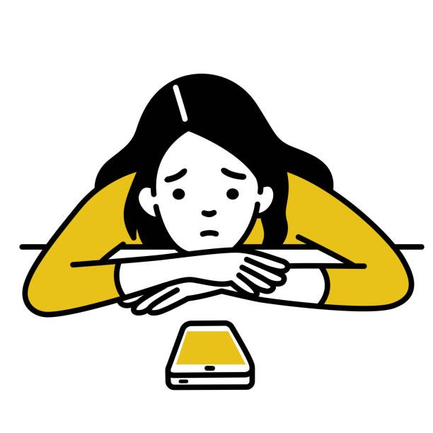 illustrazioni stock, clip art, cartoni animati e icone di tendenza di donna in attesa di messaggio - cyberbullismo