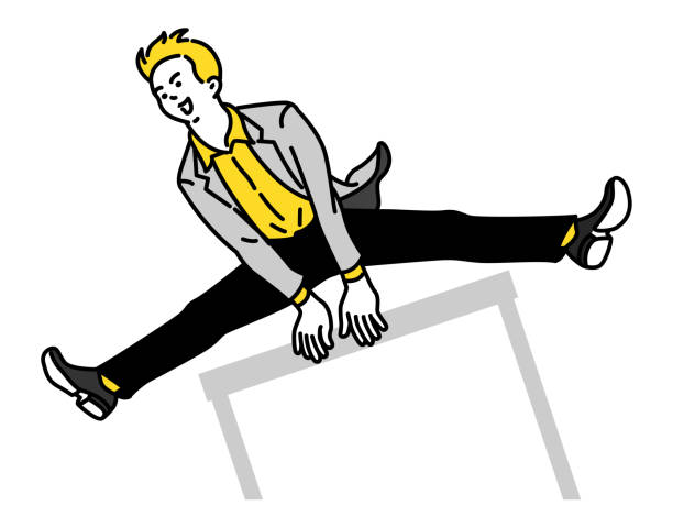 бизнесмен прыжки через препятствие - running sport hurdle cartoon stock illustrations