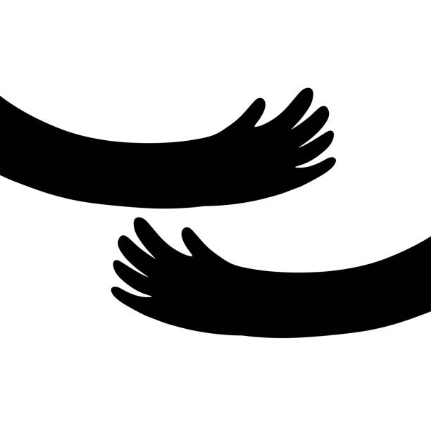 silhouette von umarmenden händen. konzept der unterstützung und pflege. - umarmen stock-grafiken, -clipart, -cartoons und -symbole