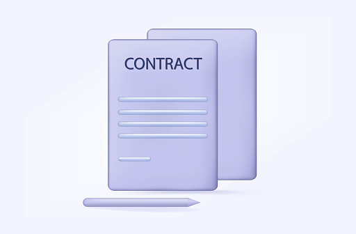 Contract for signing 3d. Agreement, deal, certified by signature. Approved, correctly completed form. Business document with pen. Partnership contract, project, 
business concept. Vector illustration