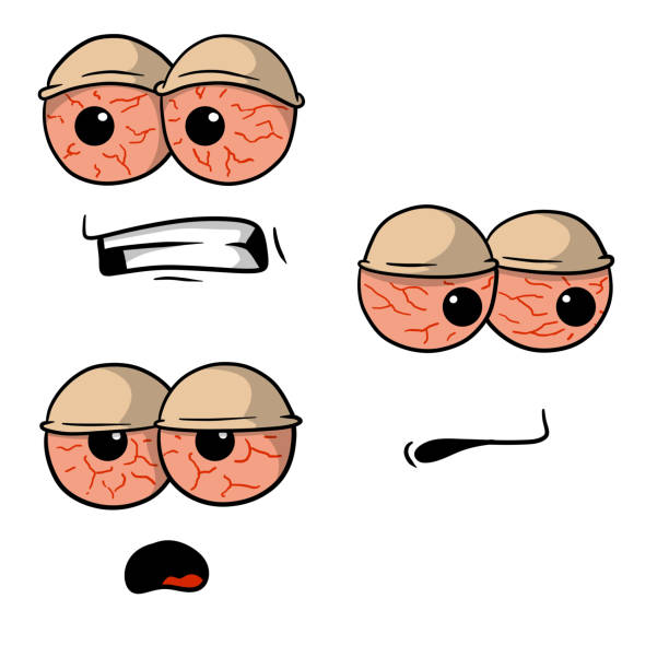 ilustrações de stock, clip art, desenhos animados e ícones de tired face with red eyes. stoned or drunk character. symptom of intoxication and illness. set of funny mouths and emotions. - intoxication