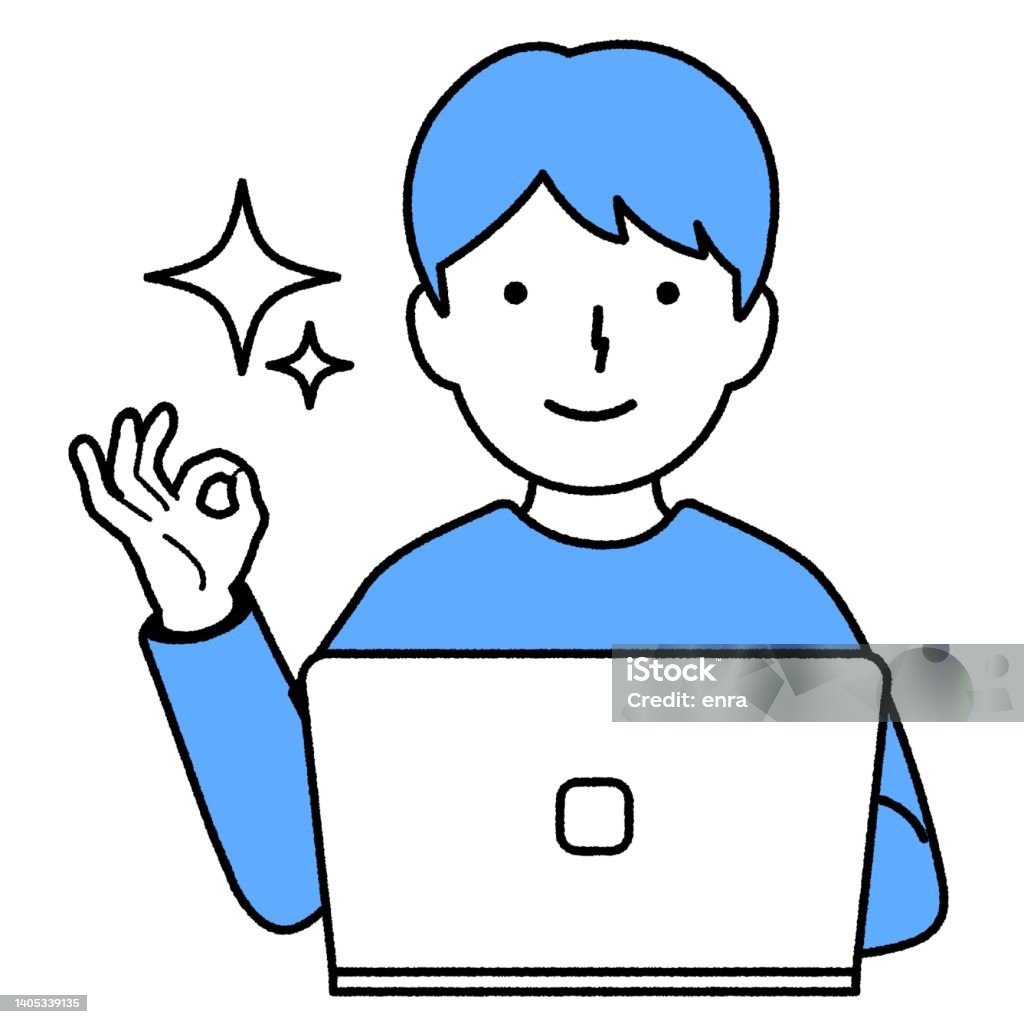 Okay Computer Kid Boy Using A Computer Ok Sign Stock Illustration - Download Image Now ...