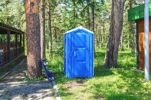 There is a mobile toilet cubicle in the recreation park near the summer cafe. Eco-friendly toilet