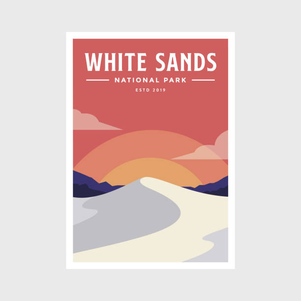 White Sands National Park poster vector illustration design White Sands National Park poster vector illustration design desert camping stock illustrations