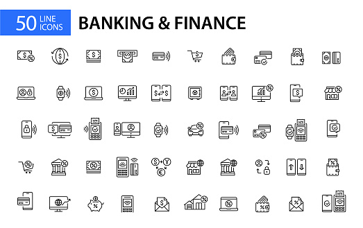50 banking and finance pixel perfect editable stroke line art icons
