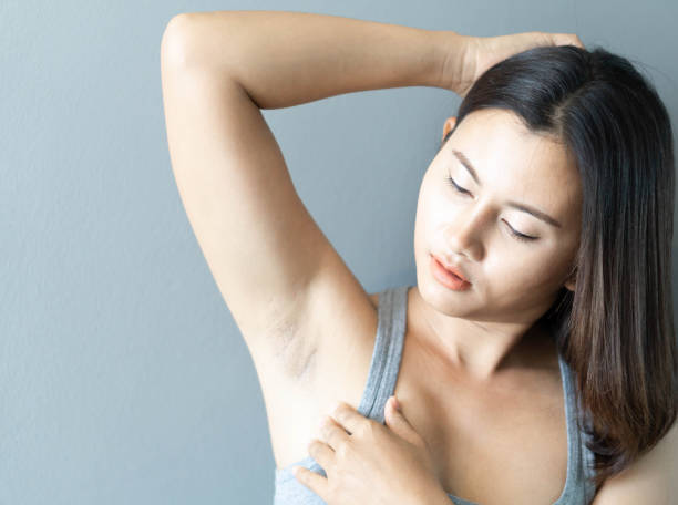 istock Women problem black armpit with grey background for skin care and beauty concept, selective focus 1405347980