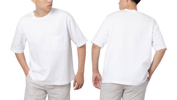 istock Young man in oversize T shirt mockup isolated on white background with clipping path 1405348112