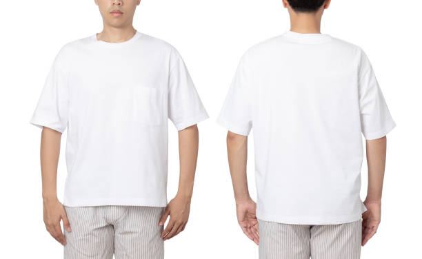 istock Young man in oversize T shirt mockup isolated on white background with clipping path 1405348113