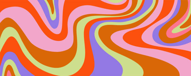 grioovy psychedelischer wellenhintergrund für bannerdesign. retro 60s 70s psychedelic muster. modernes wave retro abstraktes design. regenbogen 60er, 70er, hippie-vektor. - stil des stock-grafiken, -clipart, -cartoons und -symbole