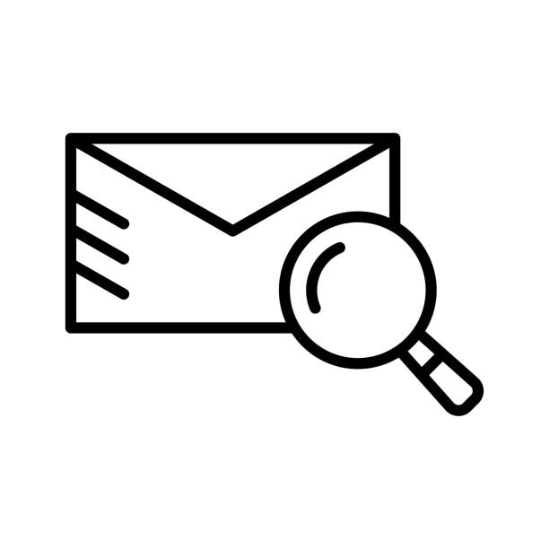 Email search icon. Envelope and magnifier, magnifying glass. Email search icon. Envelope and magnifier, magnifying glass. Pictogram isolated on a white background. photographic enlarger stock illustrations