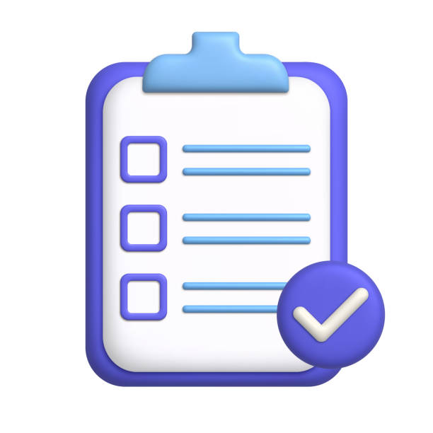 istock Document 3d icon. Sheet of paper on clipboard. To-do list concept with check mark on round button. 3d realistic design element. 1405357968