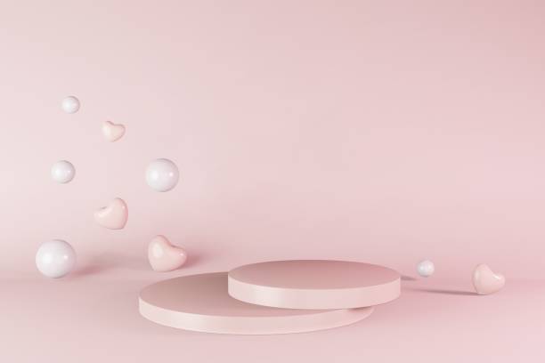 istock Pink cylinder podium stage 3d render Round pedestal design composition Valentines day Abstact minimal scene illustration 1405357994