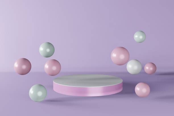 istock Purple cylinder podium stage 3d render. Round pedestal design composition. Abstact minimal scene geometric violet shapes 1405357995