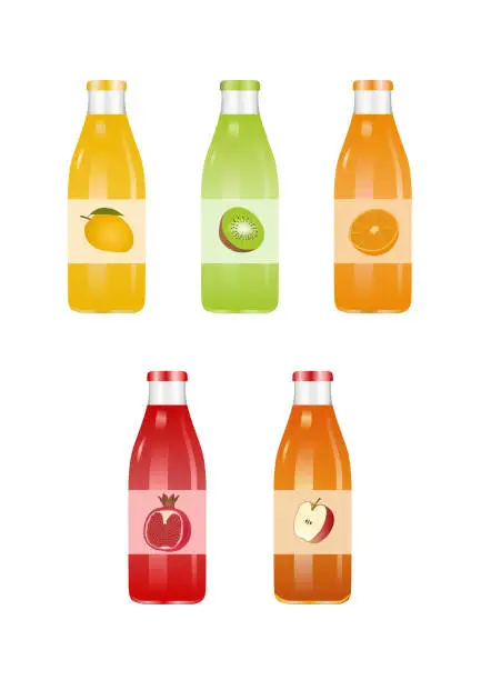 Vector illustration of fresh fruit juices bottles vector illustration