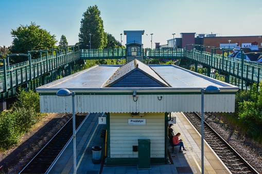 Prestatyn, UK. Jun 22, 2022. Prestatyn railway station on a sunny, early summertime day