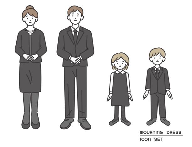 Vector illustration material of family and couple in mourning dress / funeral / funeral / sad Vector illustration material of family and couple in mourning dress / funeral / funeral / sad family reunion clip art stock illustrations