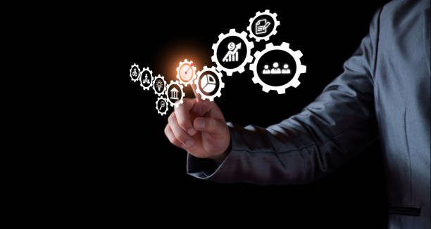 istock Business database analysis concept. Businessman analyzing economic data. related to business operations, analysis of future economic trends, virtual screens, business networking, internet technology. 1405364975