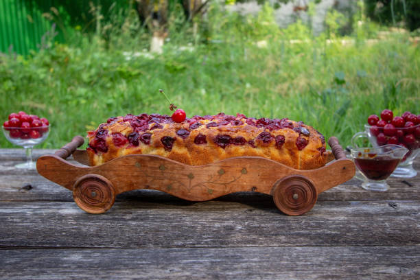 rich homemade pie with fresh cherries and sweet cherries