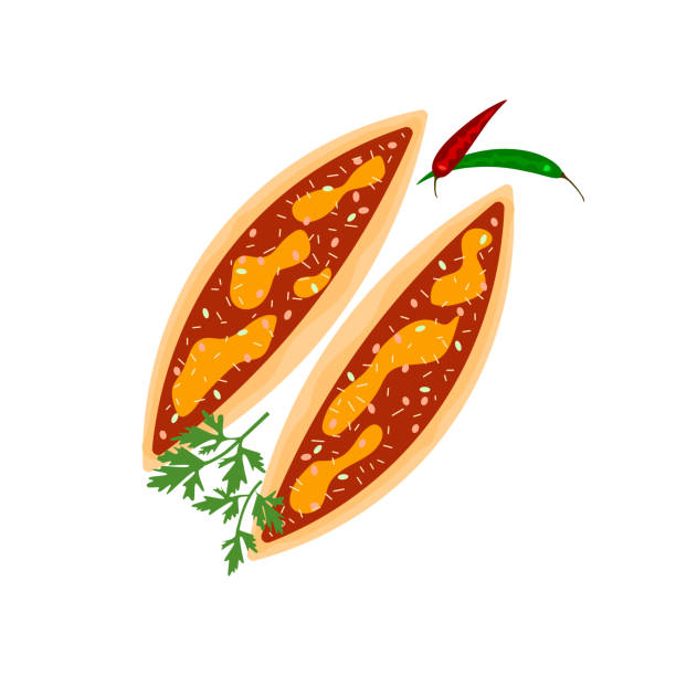 ilustrações de stock, clip art, desenhos animados e ícones de turkish cuisine dish lahmacun for cafe or restaurant menu - circassian