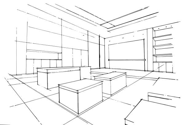 istock sketch drawing of electronic equipment store,computer and gadget shop. ,Modern design,vector,2d illustration 1405372064