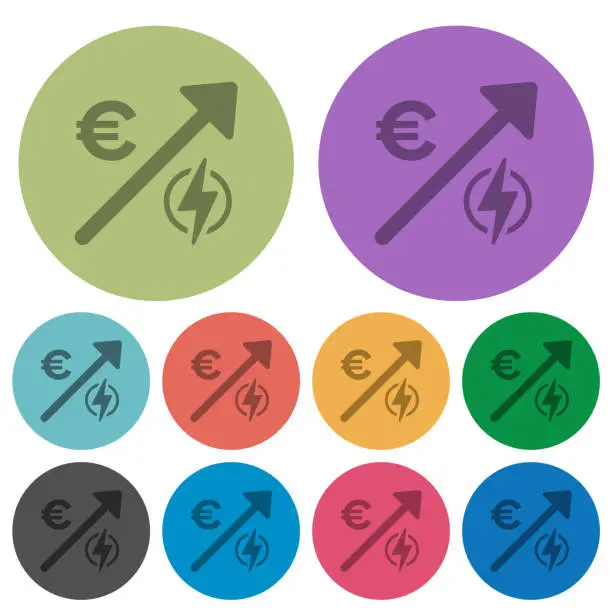 Vector illustration of Rising electricity energy european Euro prices color darker flat icons