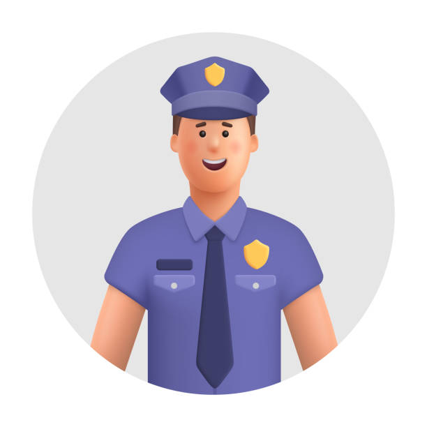 Smiling police officer. Policeman in uniform. 3d vector people character illustration. Cartoon minimal style. Smiling police officer. Policeman in uniform. 3d vector people character illustration. Cartoon minimal style. sheriff illustrations stock illustrations