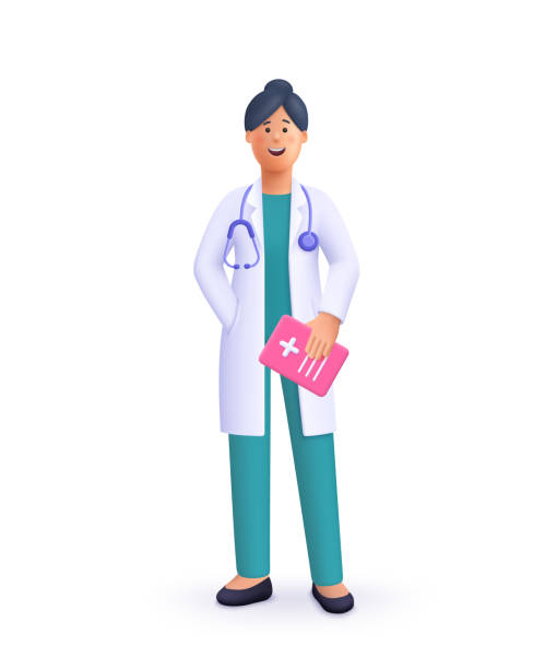 улыбающаяся женщина-врач держит в руках буфер обмена, в униформе и стетоскопе. концепция здравоохранения и медицины. 3d векторная иллюстрац� - doctor stock illustrations