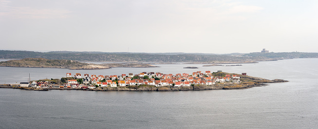 Panoramic view over the small island Astol on the Swedish West Coast. Popular destination for sailing and yachting in summer season.