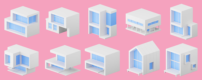 Set of a 3d modern house. 3d rendering