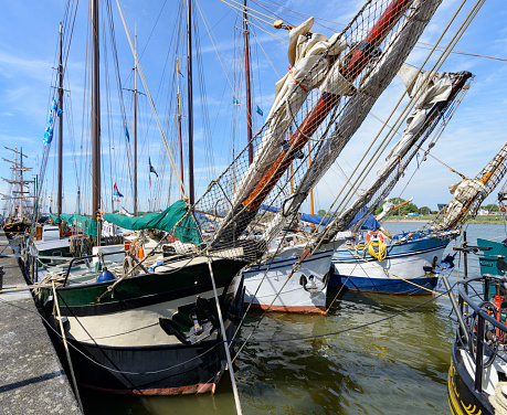 Hamburg, Germany - June 17 2023: Rickmer Rickmers Historical Museum Sailing Ship on the River Elbe.