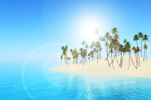 istock 3D summer landscape background with palm tree island 1405381681