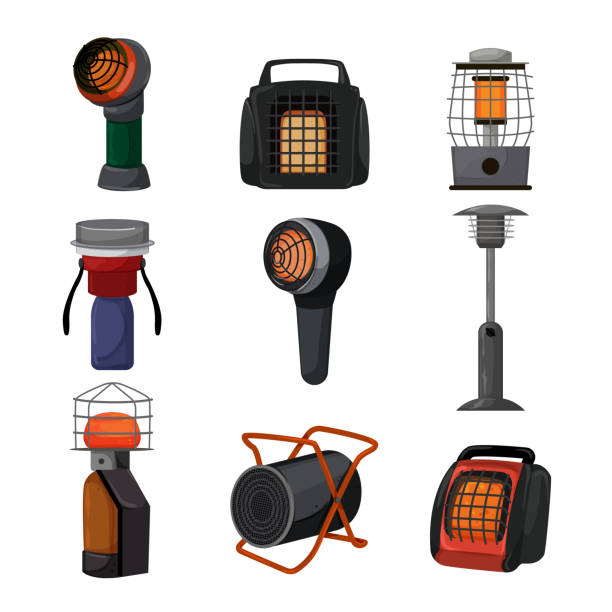 ilustrações, clipart, desenhos animados e ícones de heater gás conjunto ilustração vetor de desenho animado - plumber flame home interior water heater