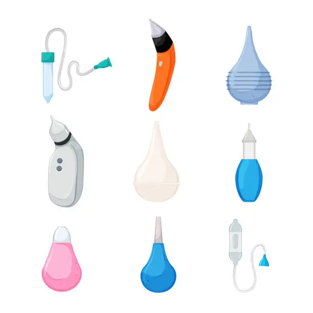 Vector illustration of nasal aspirator set cartoon vector illustration