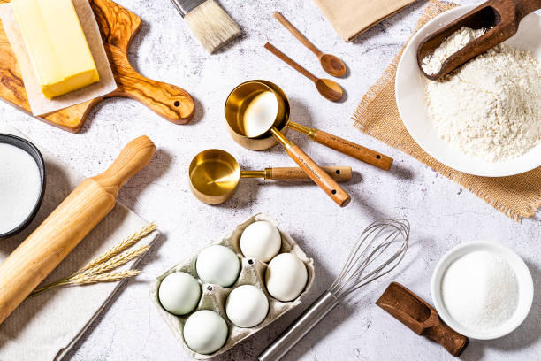 antecedentes de los artículos e ingredientes de panadería - hornear fotografías e imágenes de stock