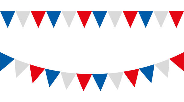 blau weiß und rot. bunte party-girlanden mit wimpeln. vektorammern set ii. - pennant flag party streamer stock-grafiken, -clipart, -cartoons und -symbole