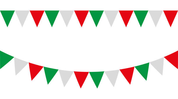 Green white and red party garlands with pennants. Vector buntings set. Green white and red party garlands with pennants. Vector buntings set. italian language stock illustrations