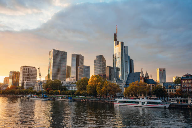 istock View on Frankfurt downtown district skyline over the river Main at dusk 1405384547