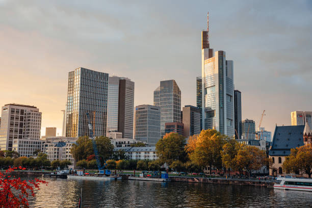 istock View on Frankfurt downtown district skyline over the river Main at sunset 1405384568