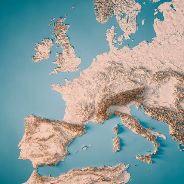 istock Western Europe 3D Render Topographic Map Neutral 1405385076