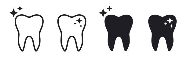 illustrazioni stock, clip art, cartoni animati e icone di tendenza di pulire i simboli dei denti denti icone vettoriali - denti